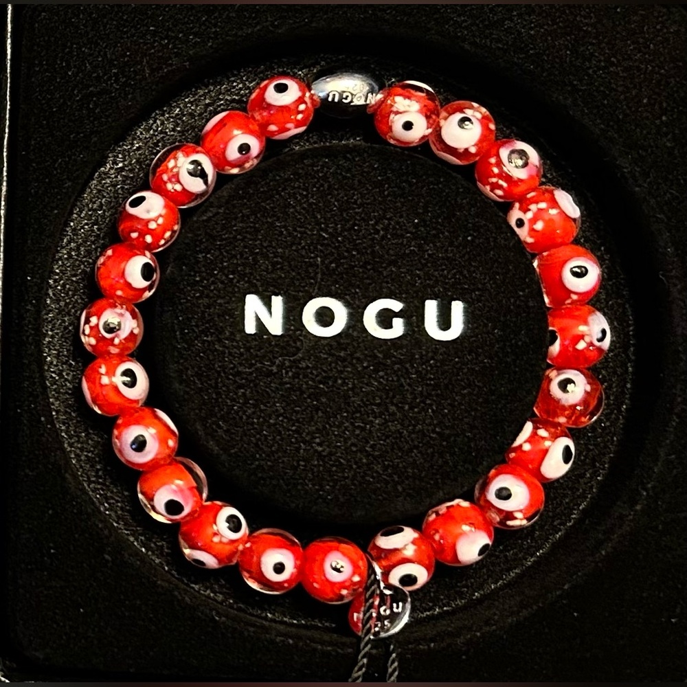 ❤️❤️ NOGU Red .925 Sterling Silver Firefly Glass Evil Eye Bracelet ❤️❤️